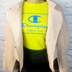 Ci Sono Faux leather Jacket Light Pink size small quilted pattern pockets zip up